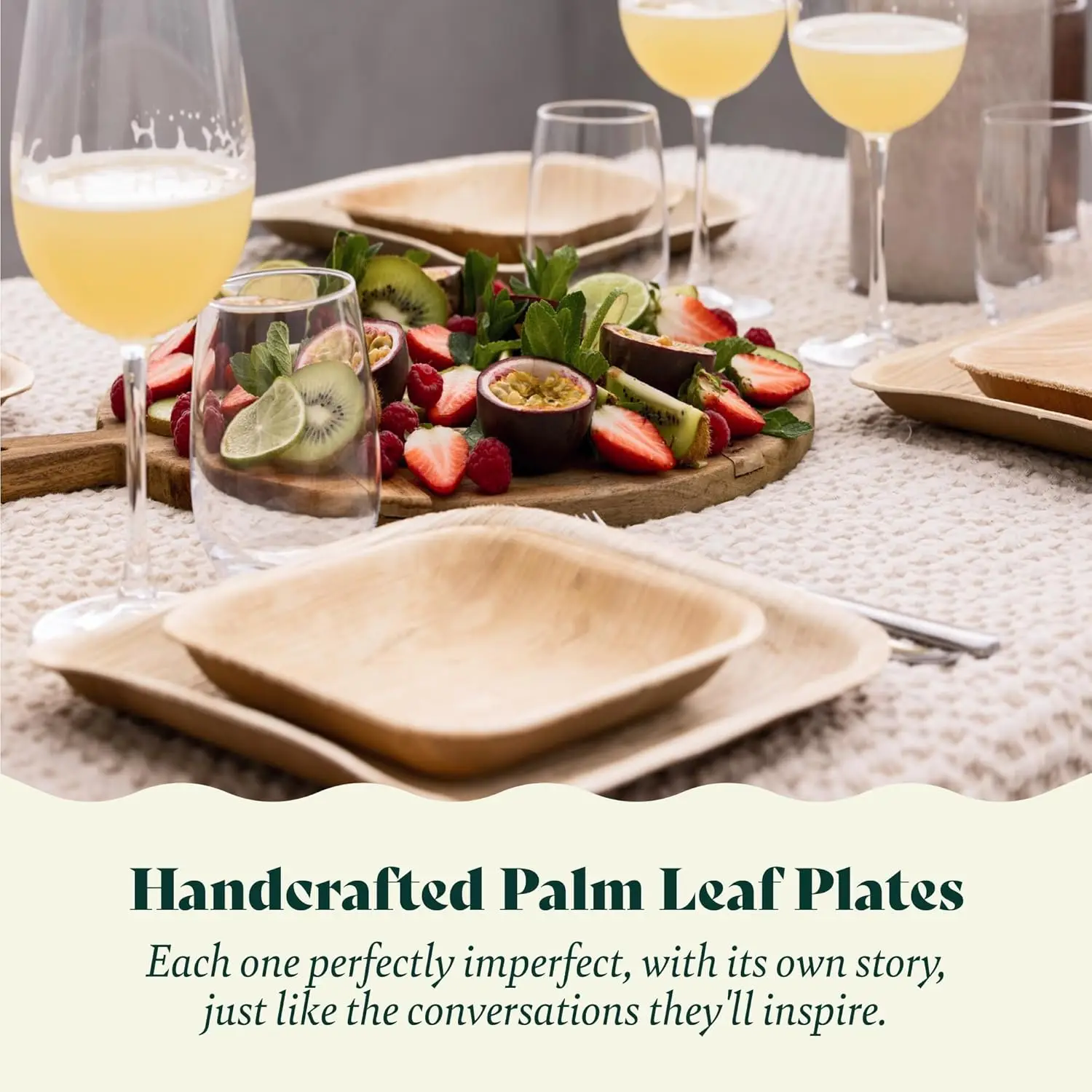 Chic Leaf Palm Leaf Plates Disposable Bamboo Plates Like 10 Inch And 6 Inch Square Party Pack (48 Pk) - 100% Compostable And