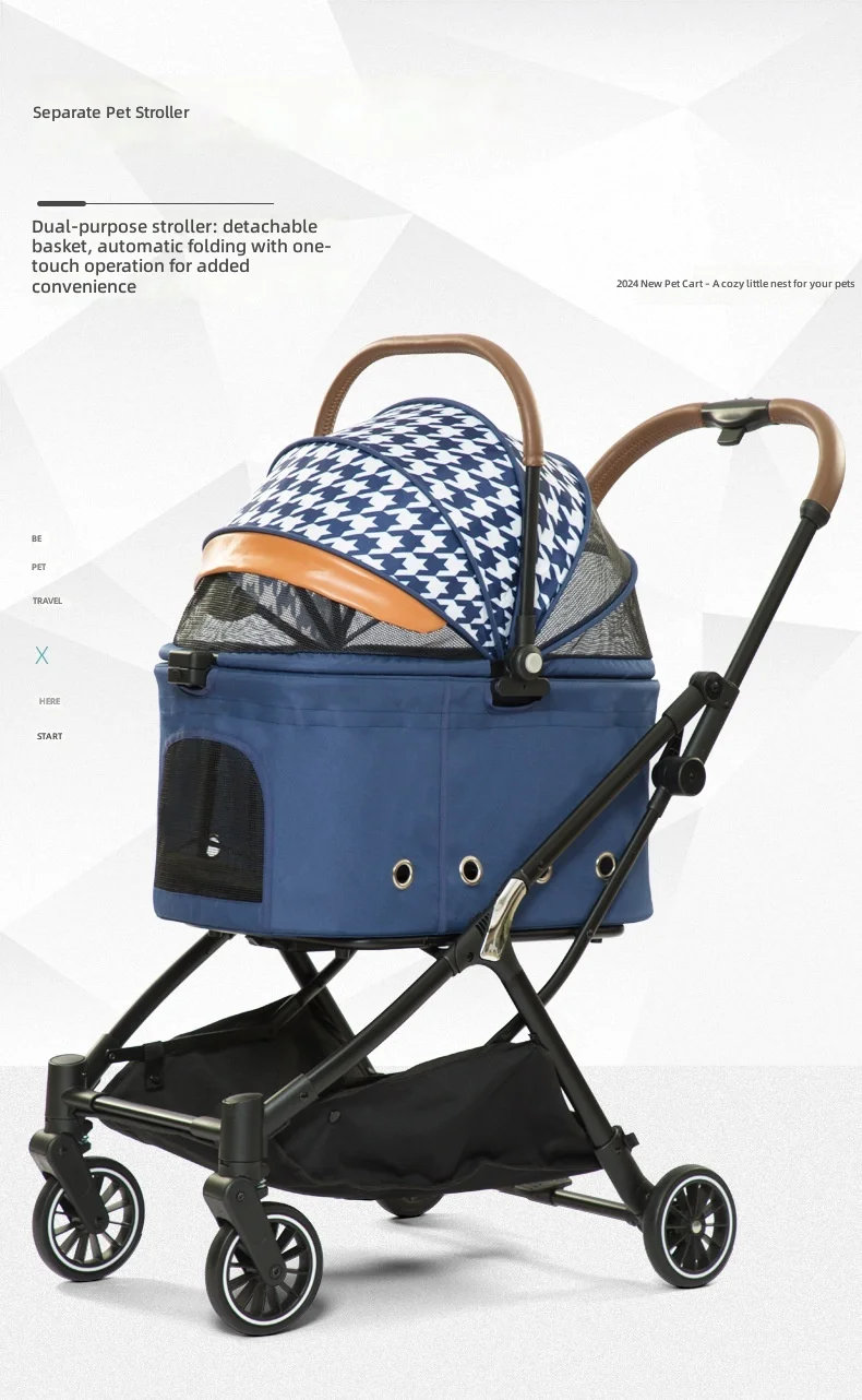 Portable Pet Stroller, Detachable Dog Cat Carrier for Elderly Disabled Pets, Foldable Lightweight Pet Cart
