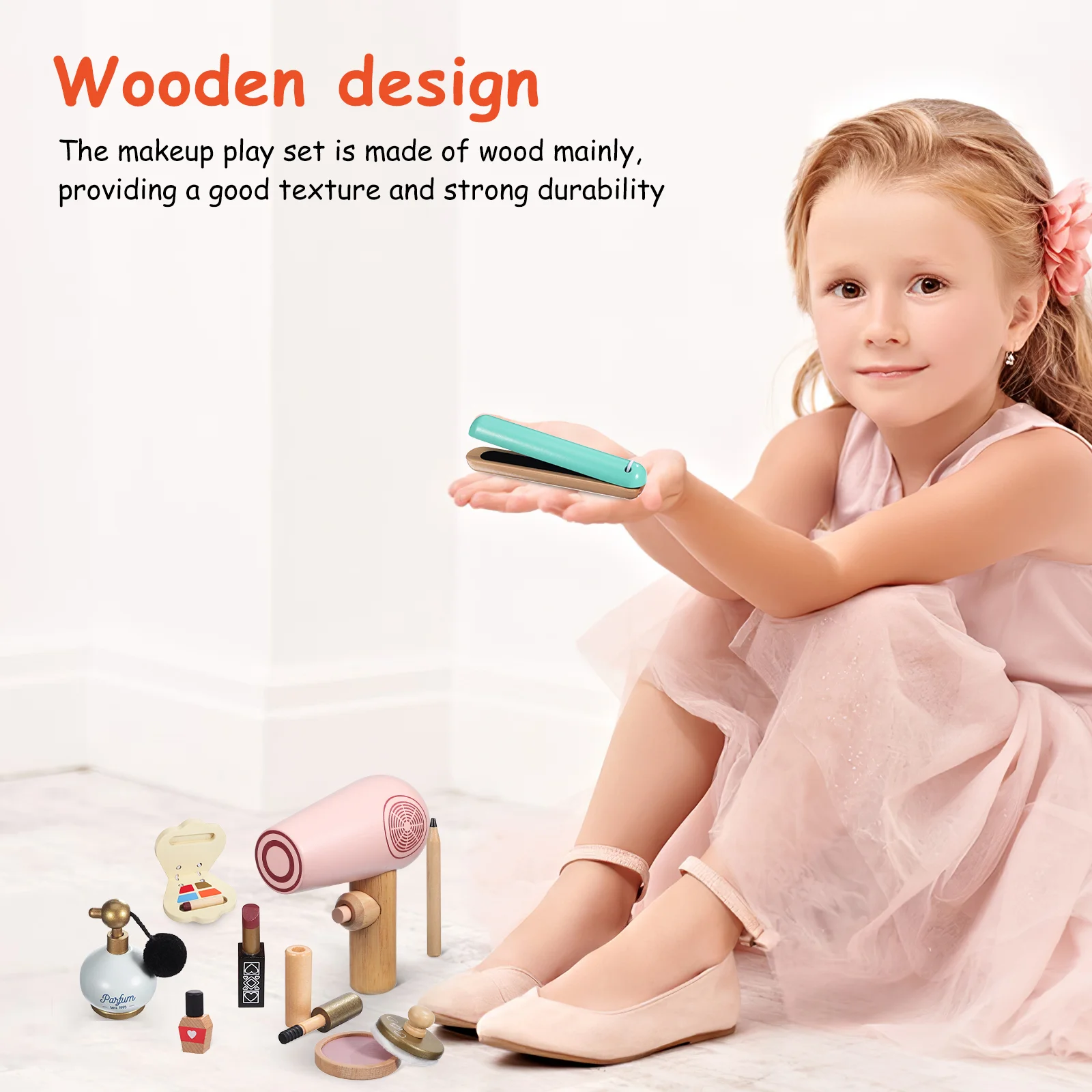 Children's Makeup Set Girls Toys Cosmetics Beauty Salon Wooden Pretend Toddler for