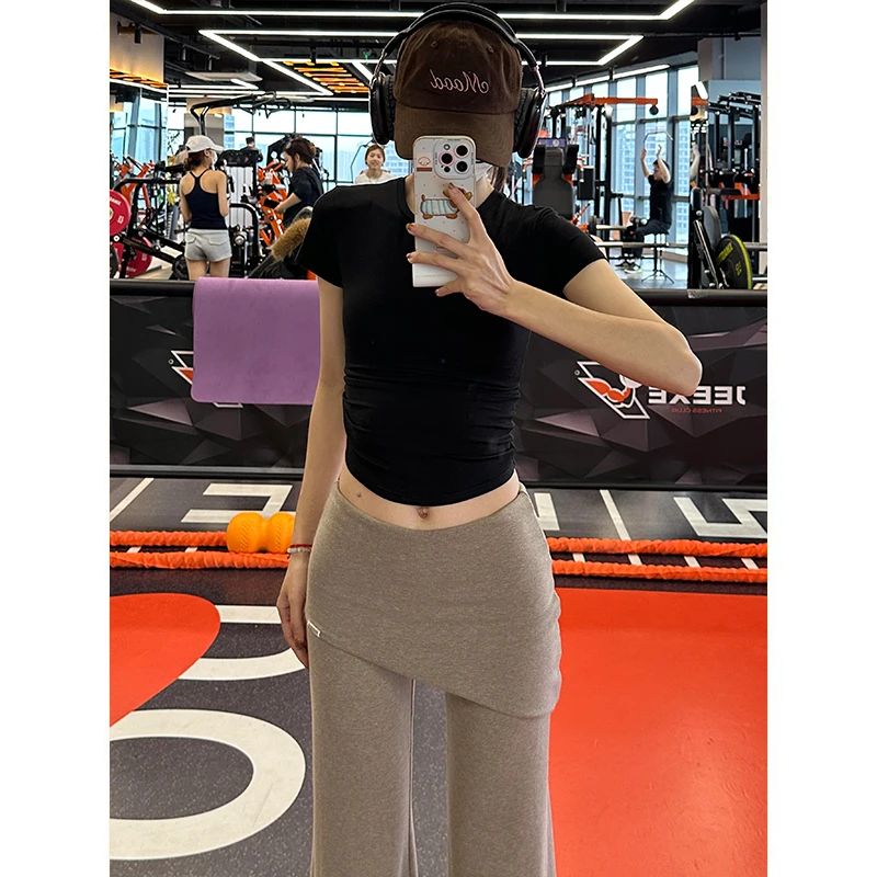 Summer 2026 High Waist Korean Style Fake Two-Piece Commute Casual Slimming Belted Micro Flared Pants Trendy INS Ladies' Casua
