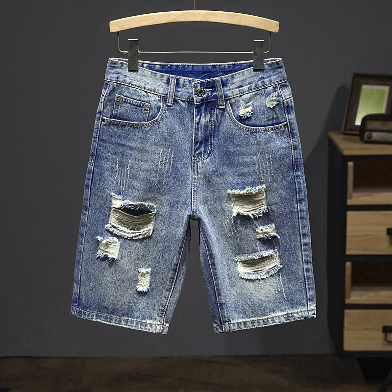

Streetwear Ripped Mens Denim Shorts Summer Clothes Thin Fashion Personalized Hip-hop Hole Distressed Short Jeans Male Shorts