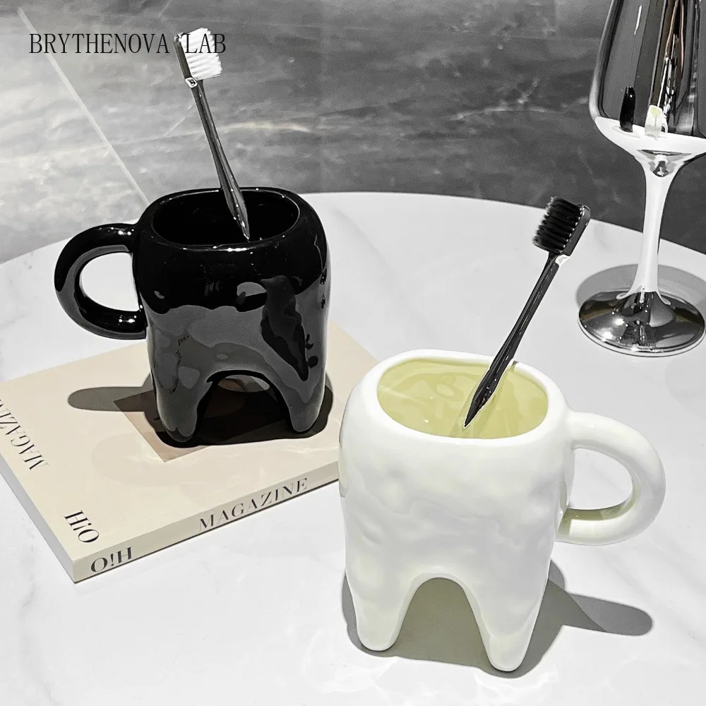 Creative Tooth-shaped Ceramic Mug Home Funny Couples Brush Teeth Their Cup Modern Bathroom Decoration Accessories Mug 320ML