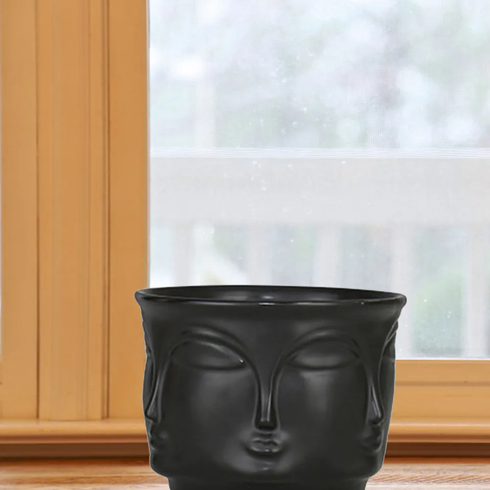 Ceramic Man Face Succulent Plant Pot Creative Flower Pot Small Desktop Decor Home Office Decoration Black Flower Pots for Indoor