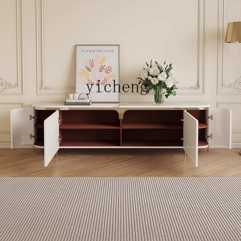

ZZ modern high-end marble storage cabinet integrated against the wall rounded corners household living room high-footed