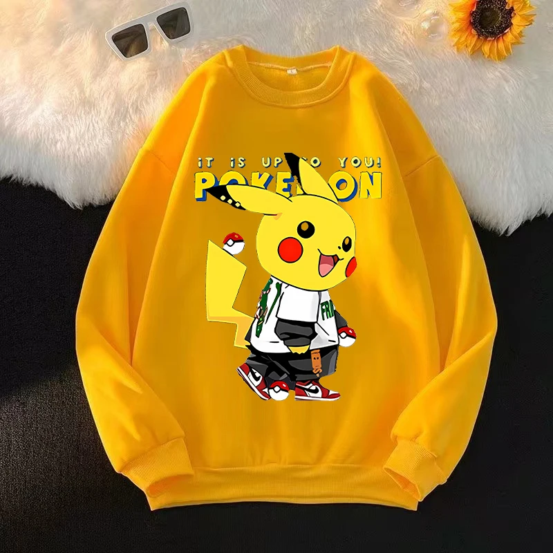 Pokemon Round Neck Sweatshirt for Children Pikachu Anime Cartoon Hoodie Boys Girls Autumn Fashion Kawaii Clothing Kids Clothes