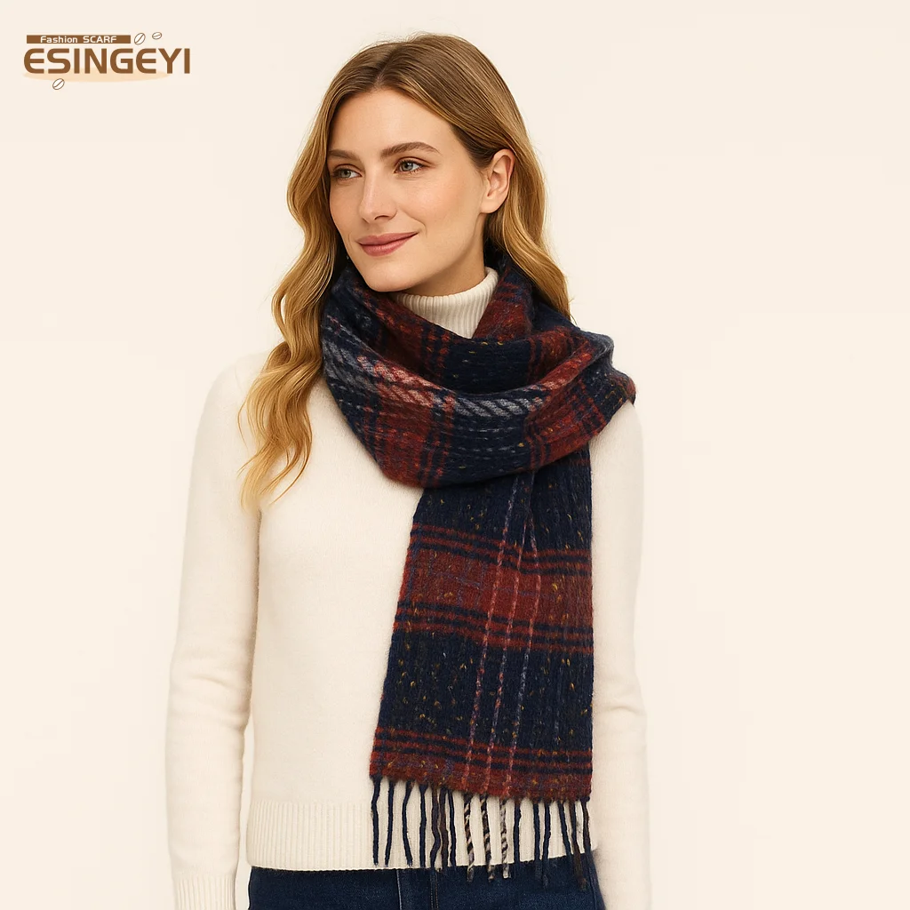 ESINGEYI 2025 зимние шарфы, женские платки, пряжа-петля, круг, женский шарф, шейный платок, волосатая кисточка, клетчатая красочная шаль с цветочным принтом