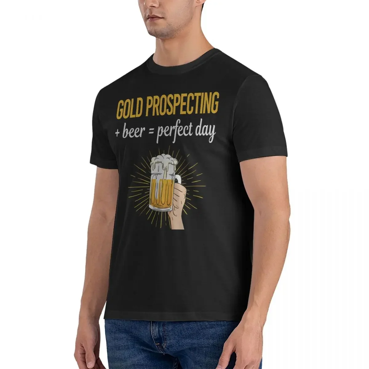 Men T-Shirts Beer Perfect Day Humor Pure Cotton Tees Short Sleeve Gold Prospecting T Shirts Crew Neck Clothing Birthday Gift