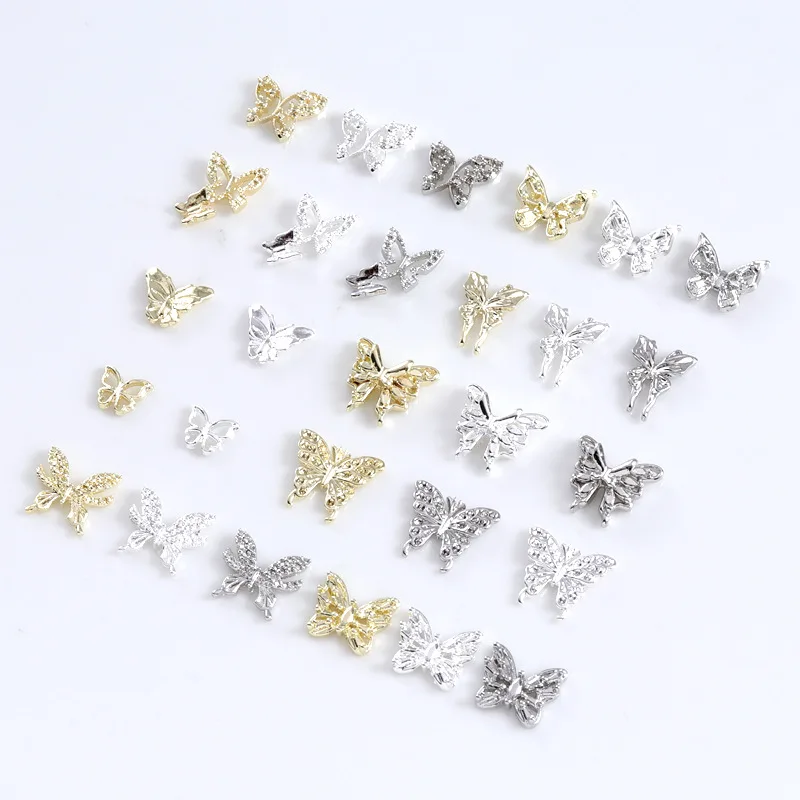 20Pcs Nail Art Butterfly Metal 3D Decals Alloy Gold/Silver/White Butterfly Shaped Charms Jewelry Multi-Designs Nail DIY Supplies