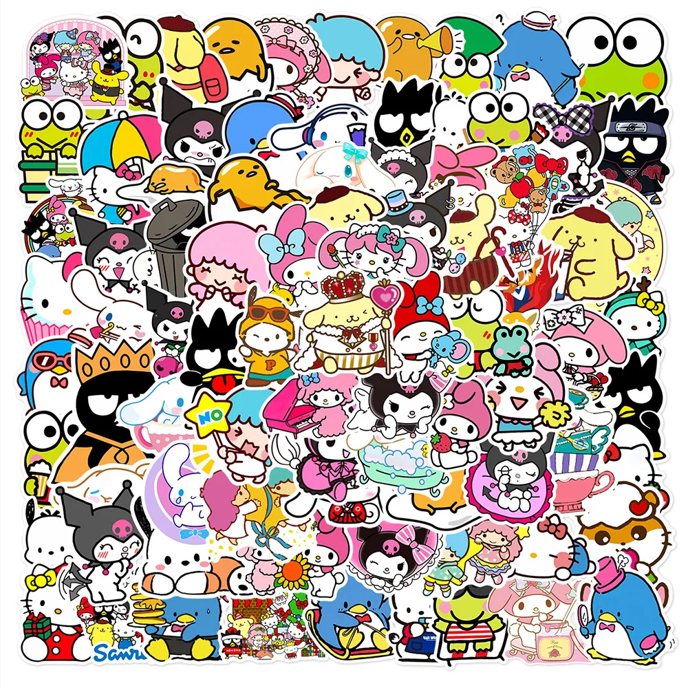 

10/30/50/100pcs Cute Cartoon Sanrio Stickers Kawaii Girls Decals DIY Scrapbooking Phone Car Kuromi Hello Kitty Kids Sticker Toys