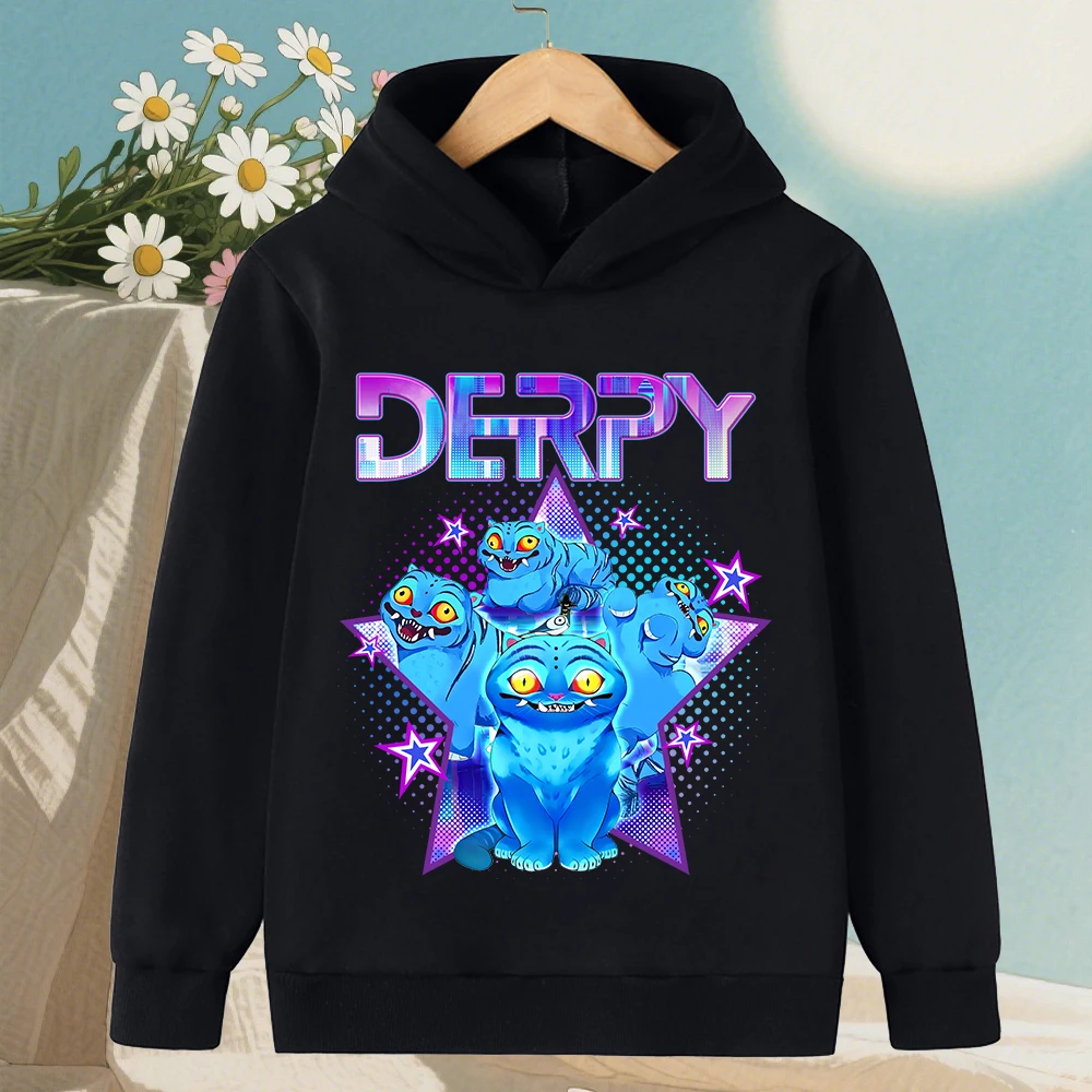 2025 nuevo Saja Boys Derpy KPop Demon Hunter sudadera con capucha de dibujos animados para niño onda cálida moda Casual Tops ropa negra informal