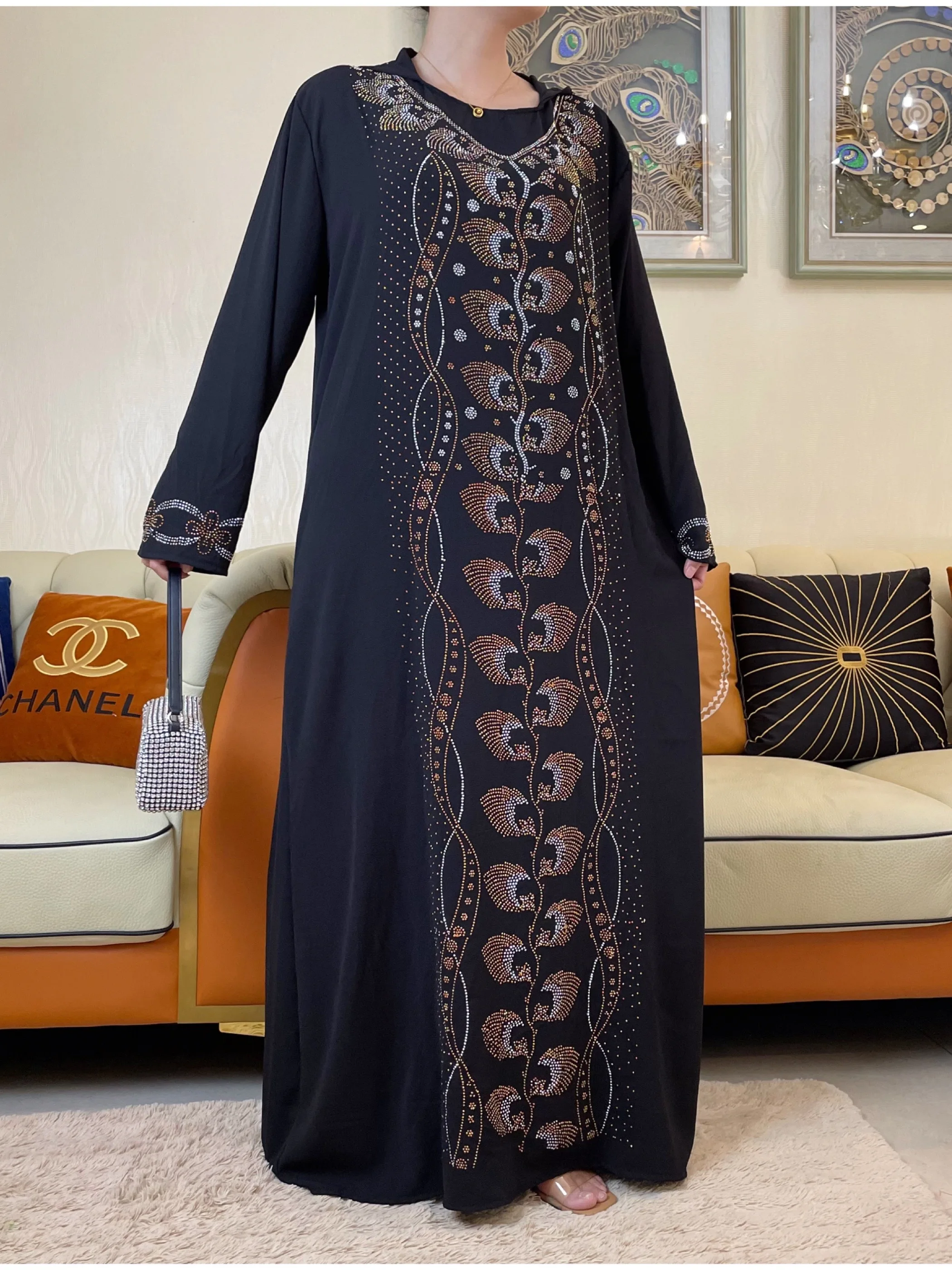 Luxury African Autumn Women Dresses 2022 New Islamic Clothing Dashiki Diamond Abaya Dubai Robe Evening Long Sleeve Muslim Dress