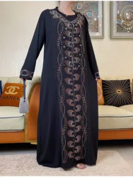 Luxury African Autumn Women Dresses 2022 New Islamic Clothing Dashiki Diamond Abaya Dubai Robe Evening Long Sleeve Muslim Dress