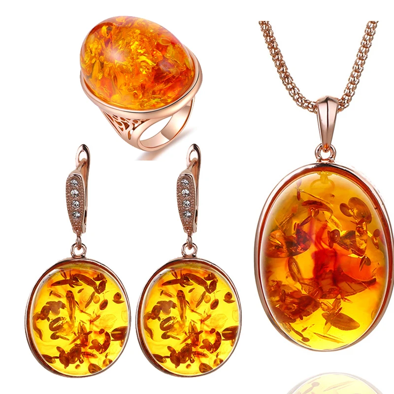 

Ajojewel Oval Stone Orange Imitation Amber Jewelry Set High Quality Fashion Jewelry For Beautiful Women