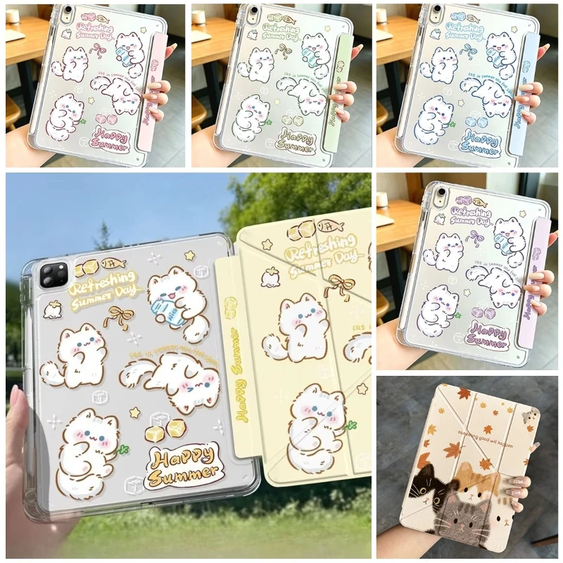 Summer Kitten 3+Y Folded Case for Xiaomi Pad 5/5Pro 6/6Pro 11 Inch Xiaomi Pad 7/7Pro 8/8Pro 11.2 Redmi Pad SE 11 Pro 12.1 Inch