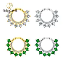 Right Grand ASTM F136 Titânio 16G CZ Anel de Argola com Articulação Clicker Segmento 8mm/10mm Brinco Daith Helix Piercing de Septo e Nariz Joia Corporal