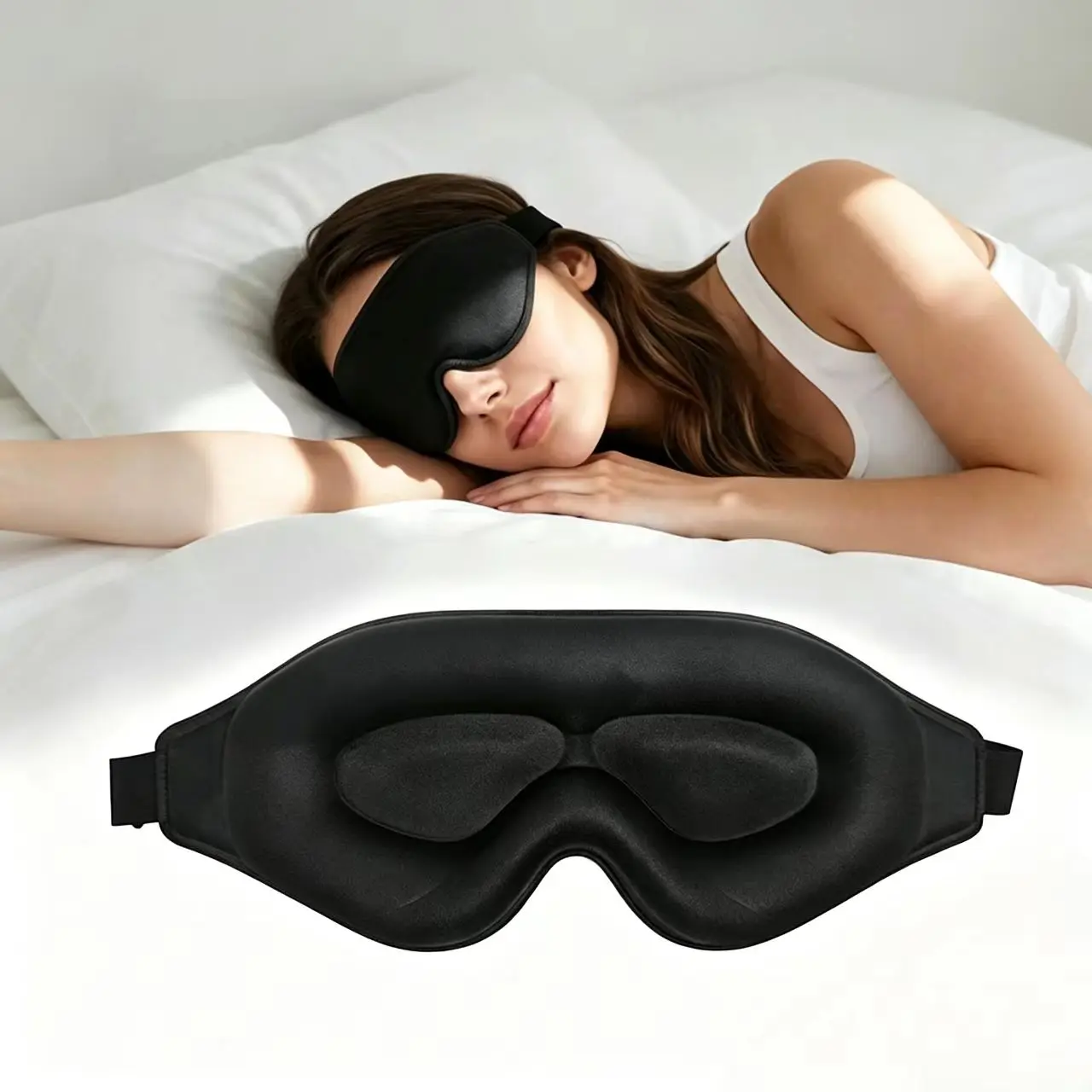 3D Eye Mask, Comfortable & Breathable Sleep Mask with Nose Pad, Adjustable Size Eye Cover for Sleeping, Travel & Nap, Blackout