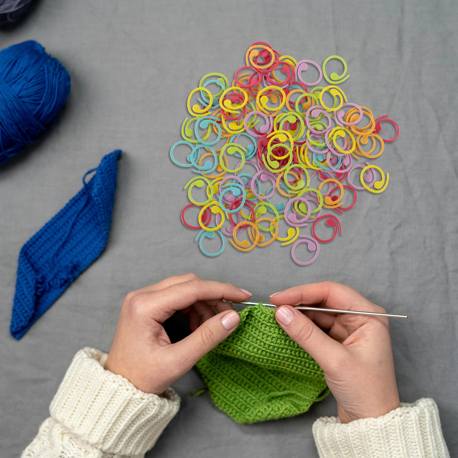 

100 Pcs Woven Marker Buckle Crochet Accessory Ring Knitting Markers Colorful Spiral Locking Stitch Iron Clips