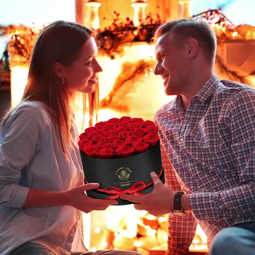 27 وردًا محفوظًا حقيقيًا في صندوق، زهور للأبد لعيد الميلاد، عيد الأم، هدايا الذكرى السنوية #6