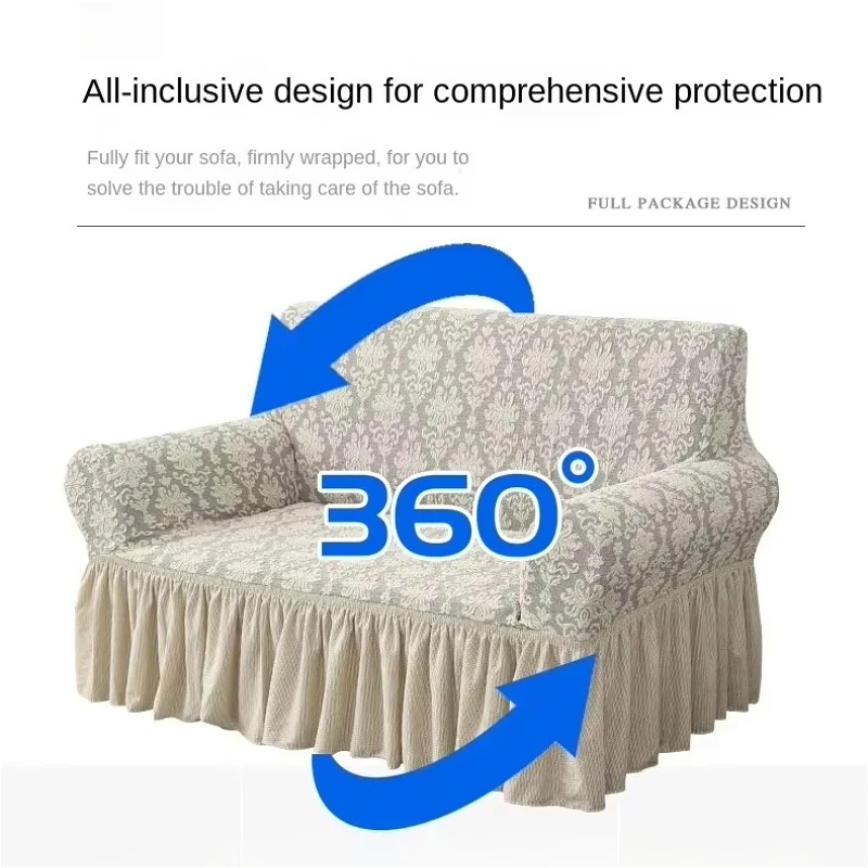 French Ruffle Skirt Stretch Sofa Cover Pet Friendly Jacquard Floral Couch Slipcover Universal Fit for 1-4 Seater Sofa Home Decor