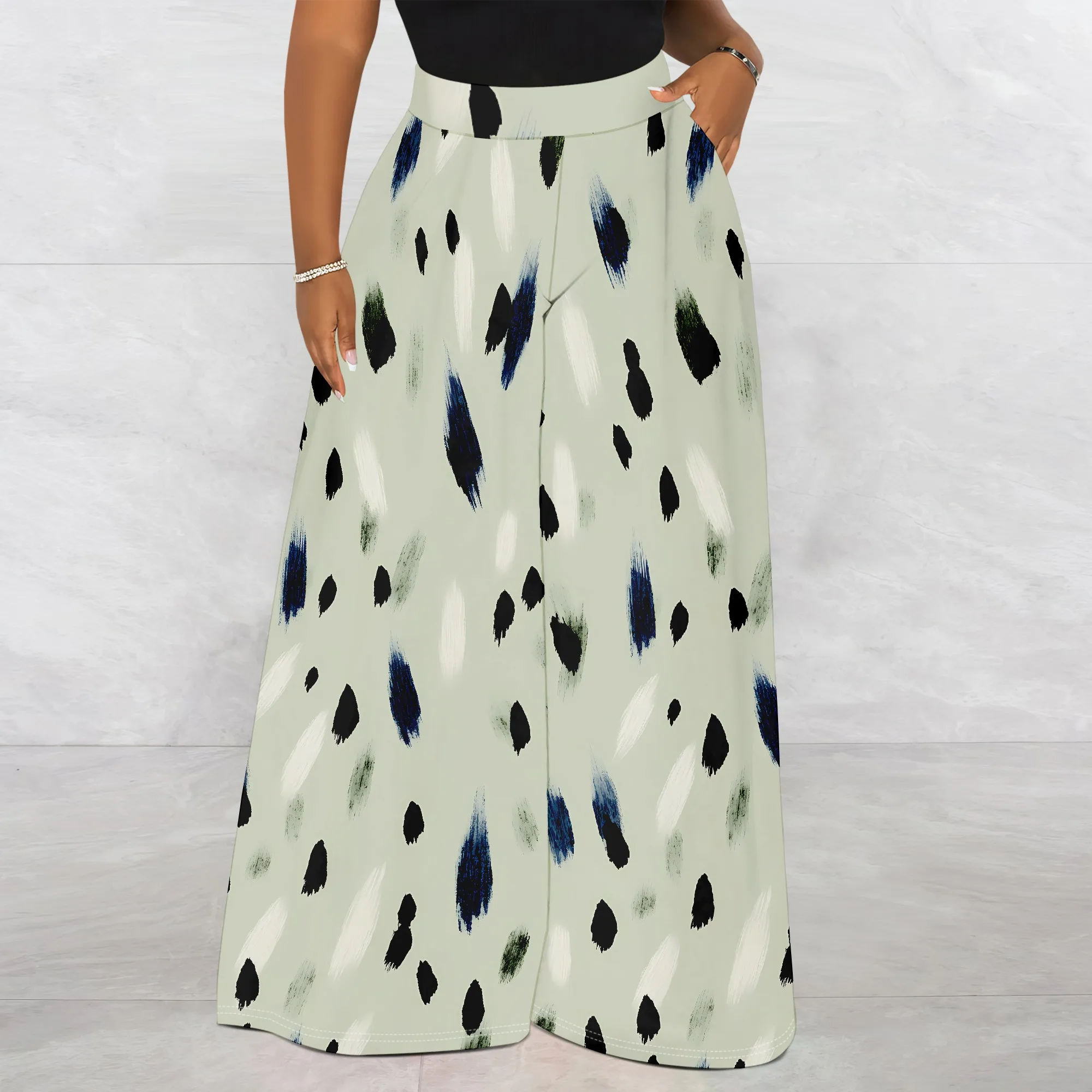 Abstract Print Wide Leg Pants, Brushstroke Pattern Trousers, Casual Loose Fit Bottoms, Office Wear for Women, S-3XL