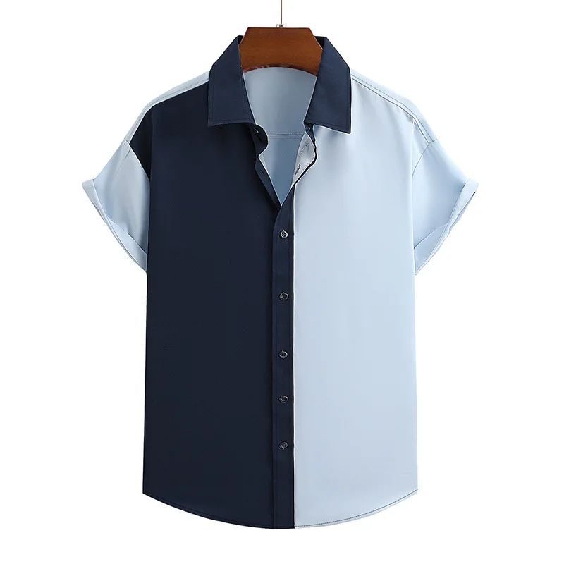 

New Men's Loose 3D Printed Short-sleeved Shirt From Europe America Large-sized Striped Cardigan Lapel Fashionable and Individual