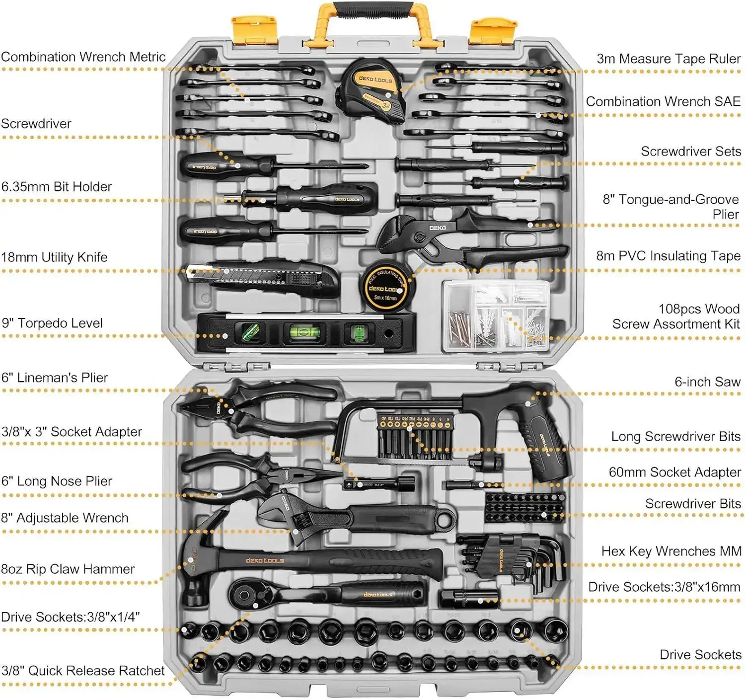 218-Piece General Household Hand Tool kit, Professional Auto Repair Tool Set for Homeowner, General Household Hand Tool