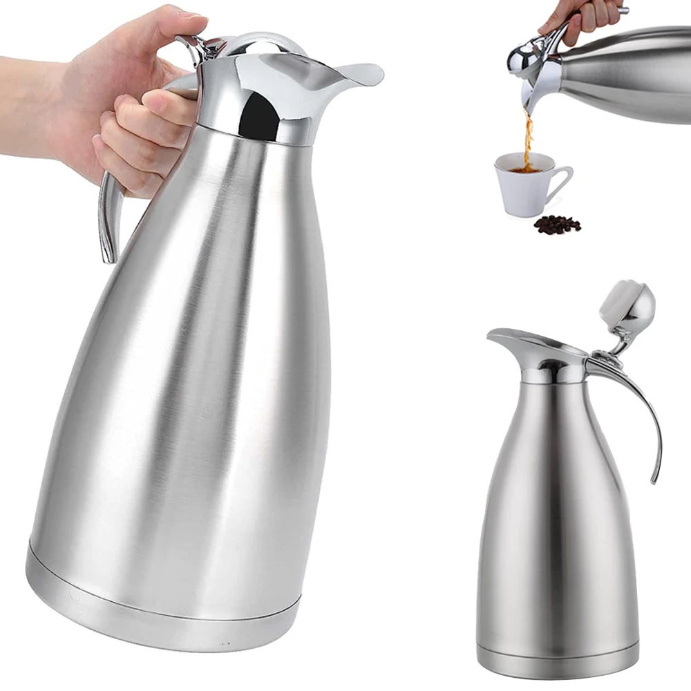 Bouteille d'eau isotherme sous vide en acier inoxydable de 2 L, isolation longue durée de 24 heures, fond antidérapant et résistant aux chutes, fabriquée en matériau de qualité alimentaire 304, bouteille d'eau chaude de grande capacité pour la maison/la voiture/l'extérieur