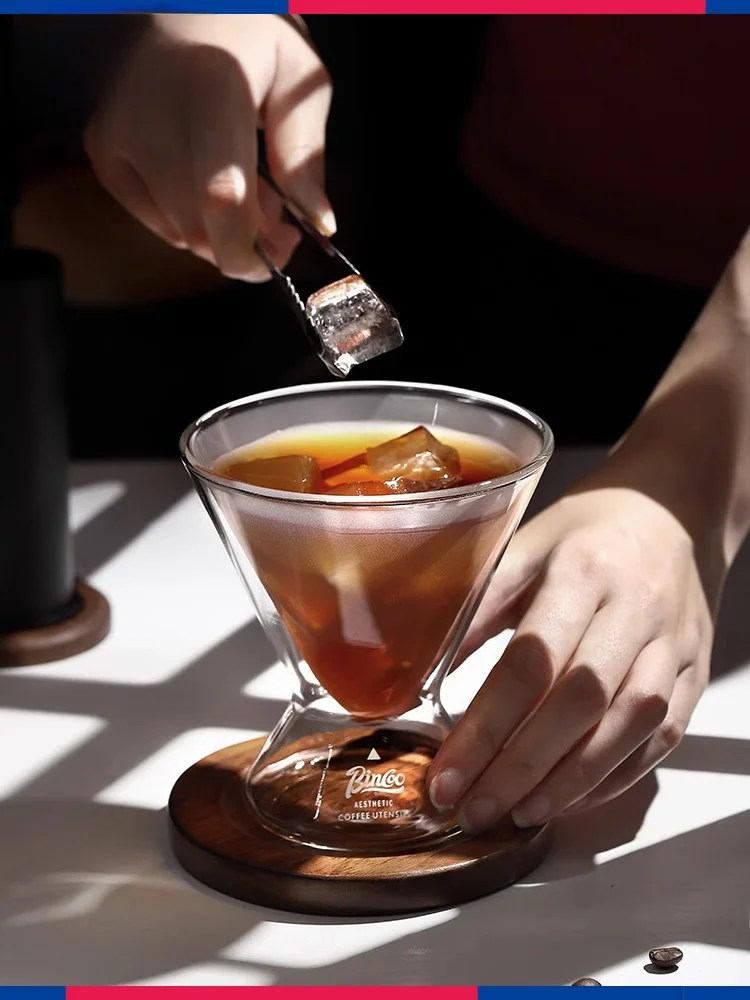 

Bincoo Glass Coffee Cup Double Layered Anti-Scald Wide-Mouth Cotail Drink Cup Japanese Sle Pure Color Manual Photoaphy
