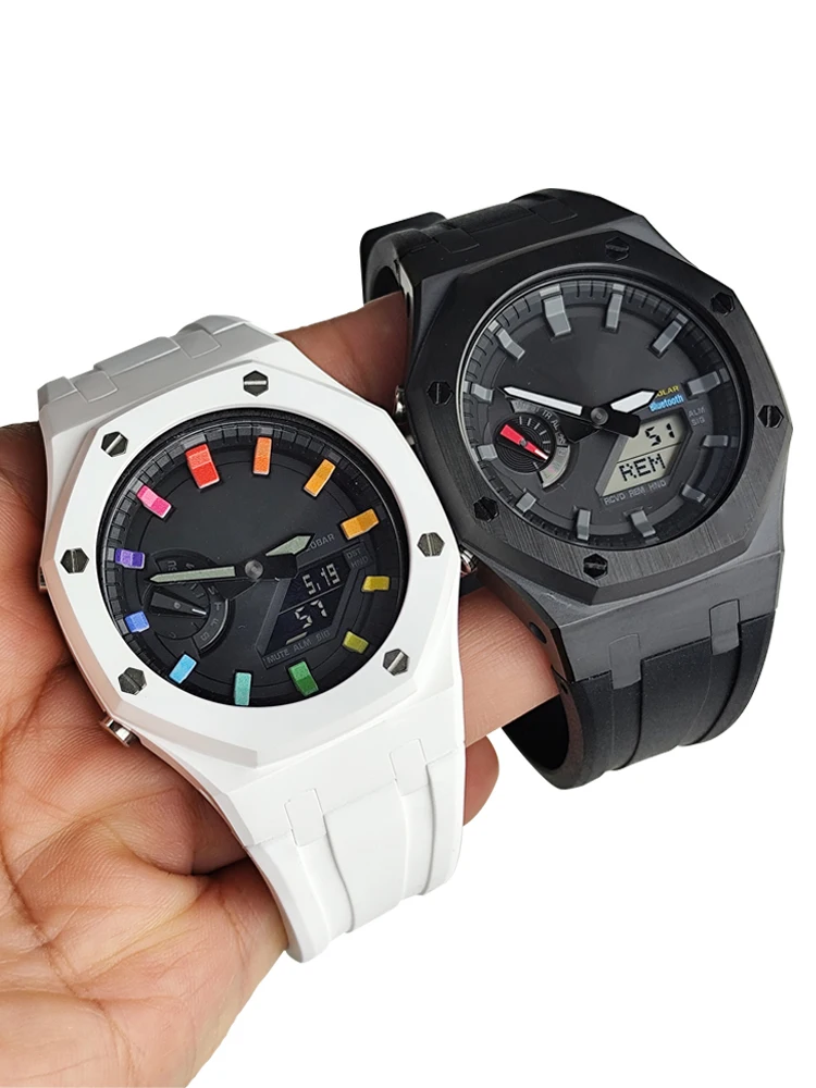 Upgraded GA2100 Mod Kit for Casio G-SHOCK | Ceramic Bezel & Soft Fluororubber Band | Durable Men's Watch Case + DIY Strap Set