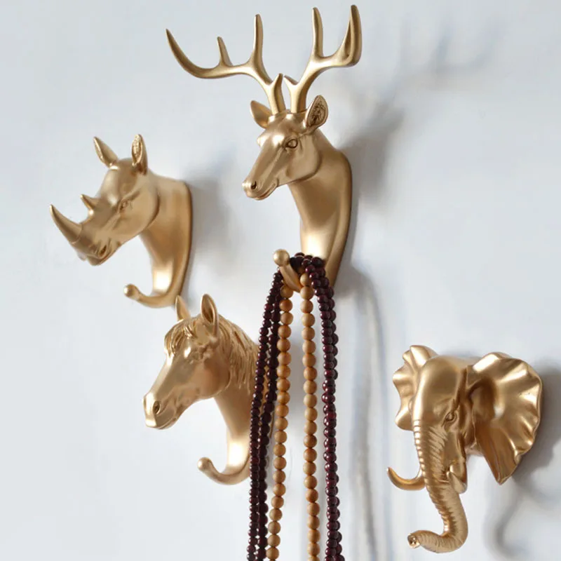 Wall Mounted Hooks Animal Head Rack Coat Caps Wall Hanger Horse Giraffe Elk Elephant Hooks Decorative Decor Bathroom Accessories