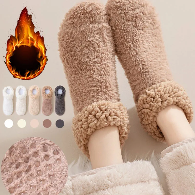 1-10Pairs Warm Socks Extra Thick Fleece Lined Plush Cozy for Women Winter Cold Weather Home Sleep Floor Sock Non Slip