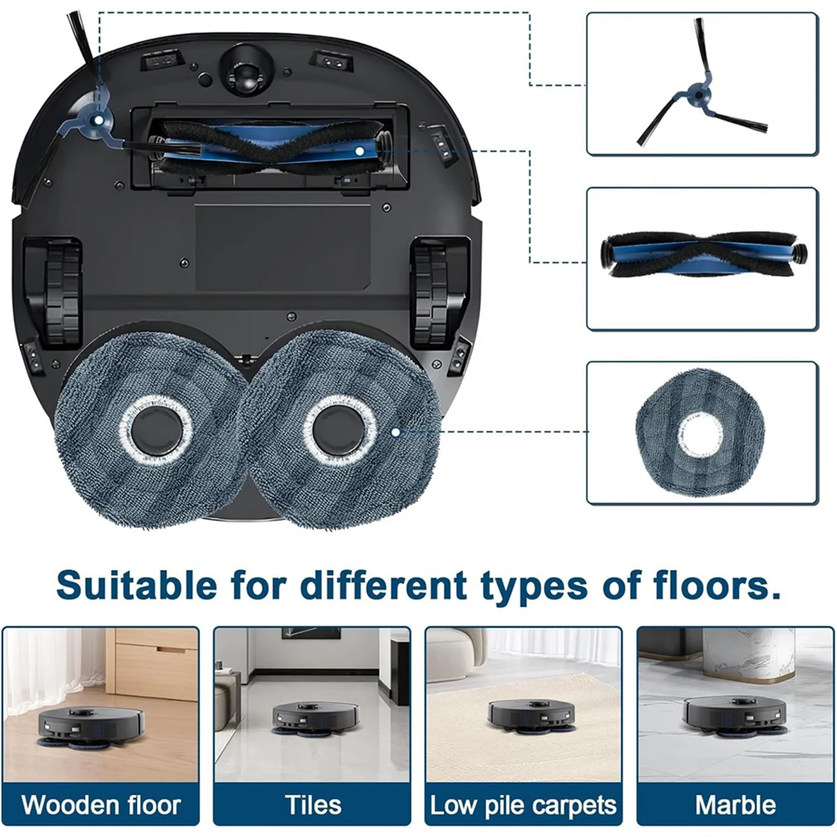 Für Eufy X10 Pro Omni Staubsauger Hauptseitenbürste Hepa-Filter Mopp Tuch Staubbeutel Zubehör-LITE