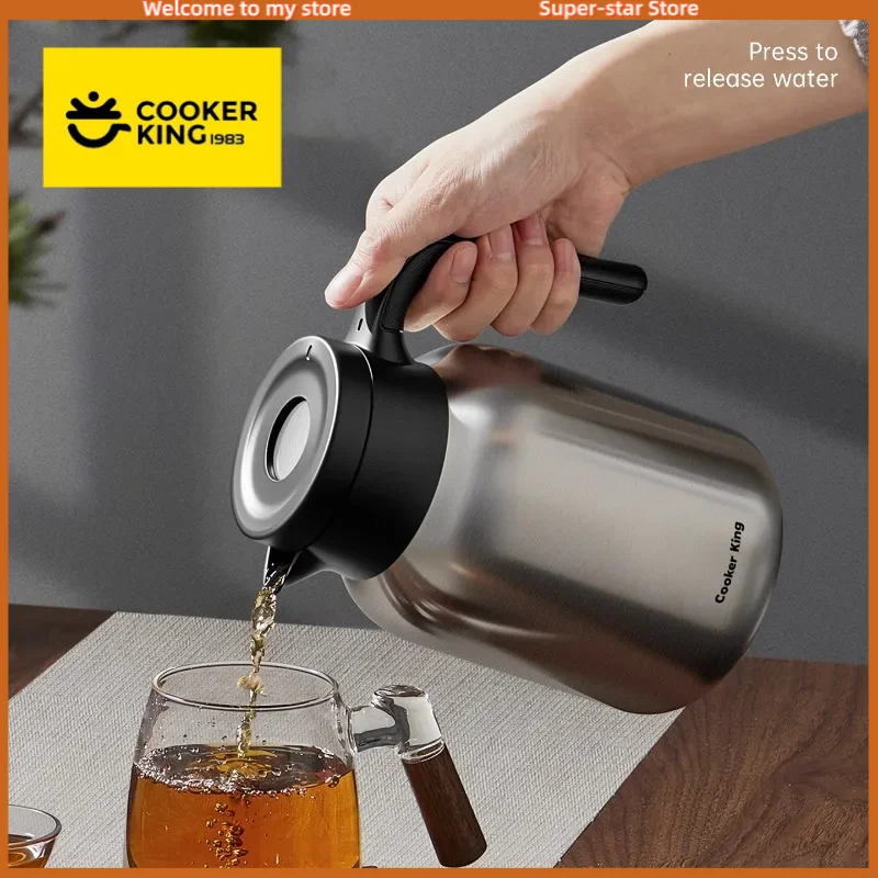 COOKER KING Isolierter Wasserkocher aus Edelstahl, Brühwasserflasche, 1,5/2,0 l, großes Fassungsvermögen, Thermoskanne, Teekanne für Zuhause/Büro