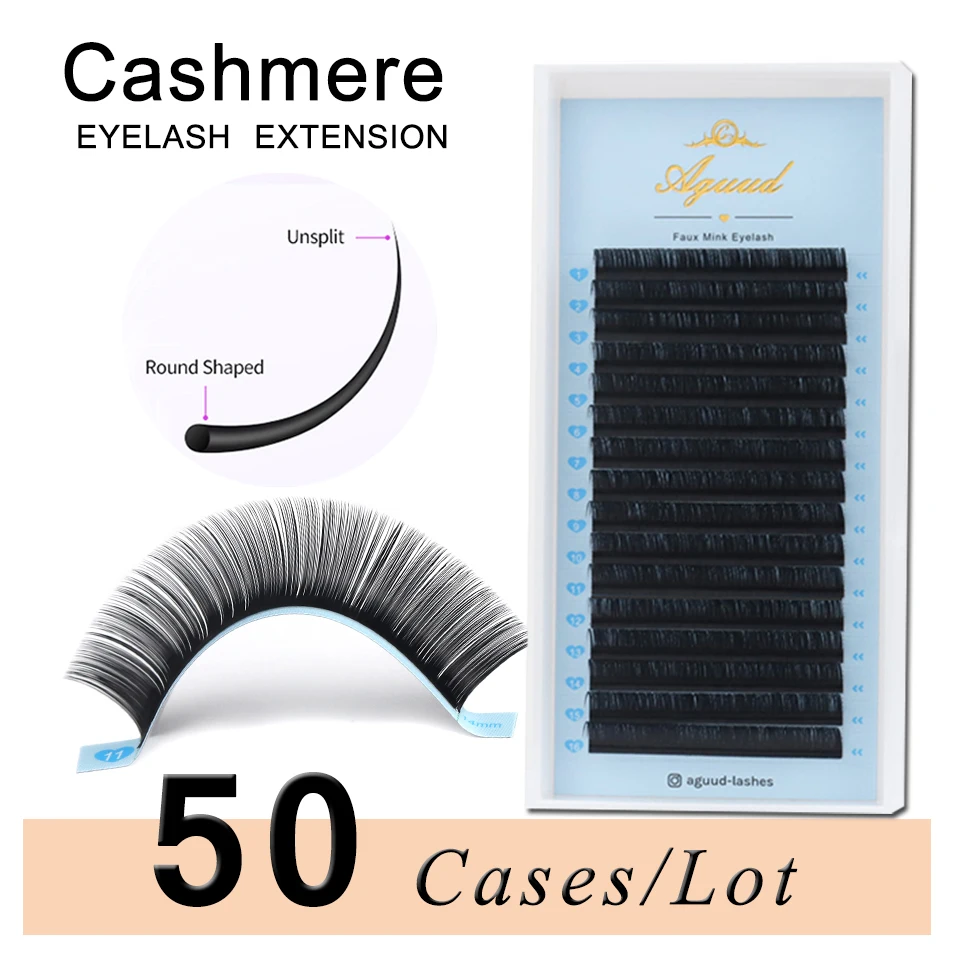 

AGUUD 50 Cases/Lot Cashmere Eyelashes Extensions Satin Black Faux Mink Individual Classic Eyelash Premium Lash Factory wholesale