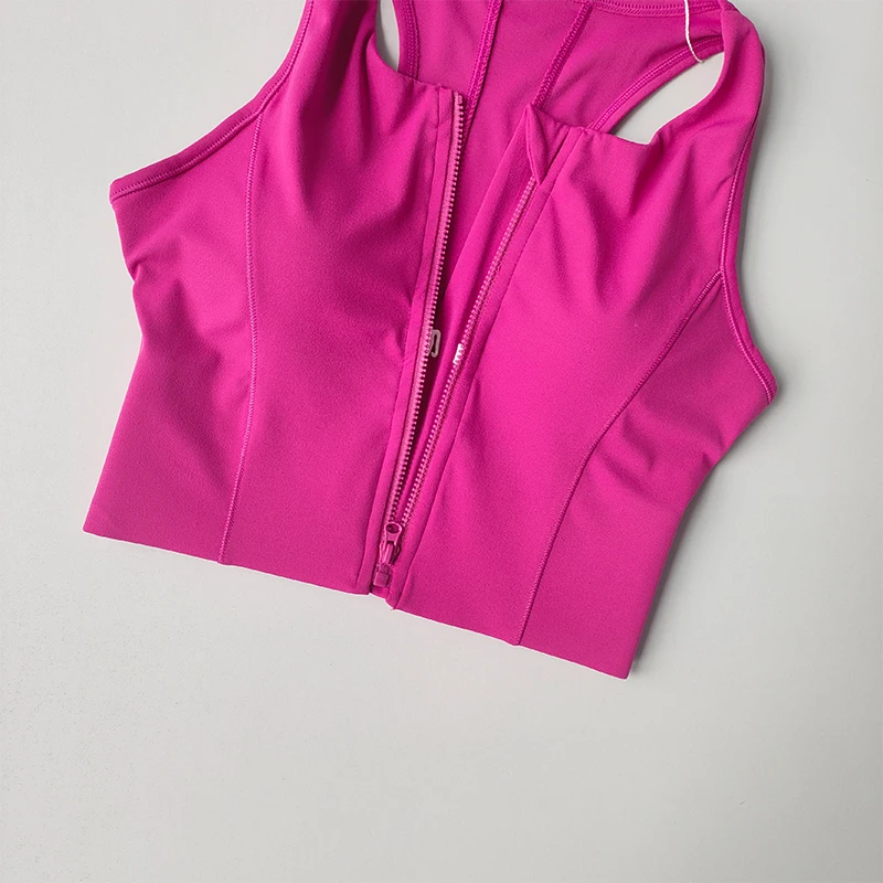 Einteiliger Sport-BH mit Frontreißverschluss, Crop-Top für Damen, stoßfest, schnelltrocknend, hochfeste Weste, Fitness-Yoga-BH – Detail 11