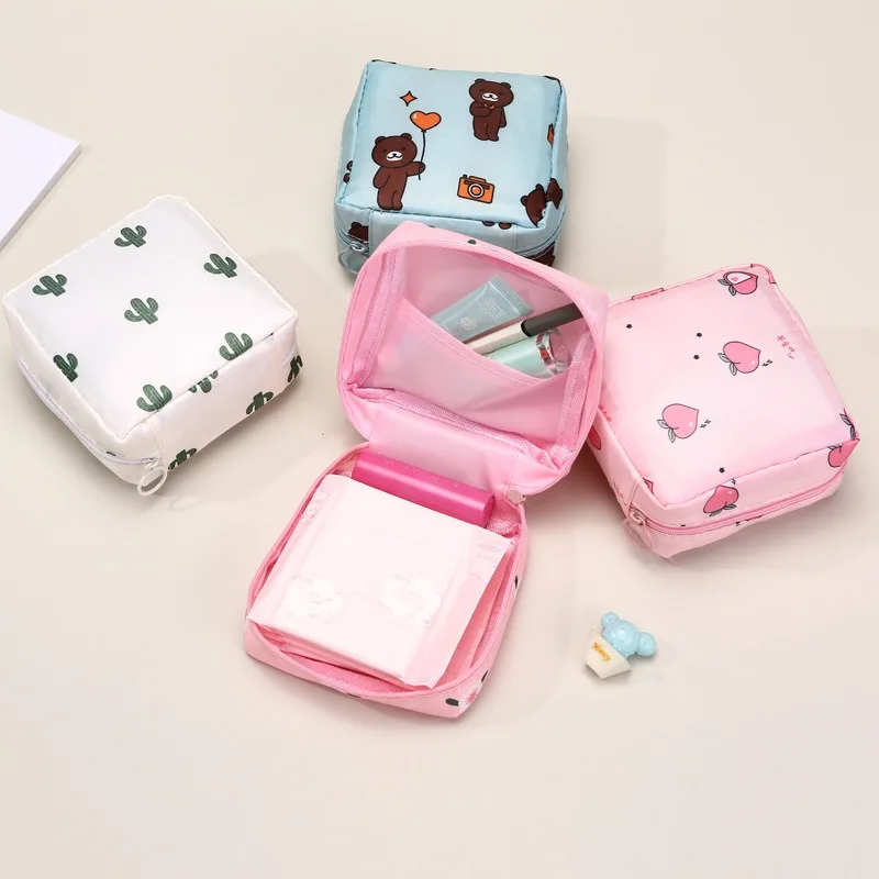 Unique Cartoon Print Sanitary Pad Waterproof Storage Bag, Multi-Functional Travel Makeup Pouch