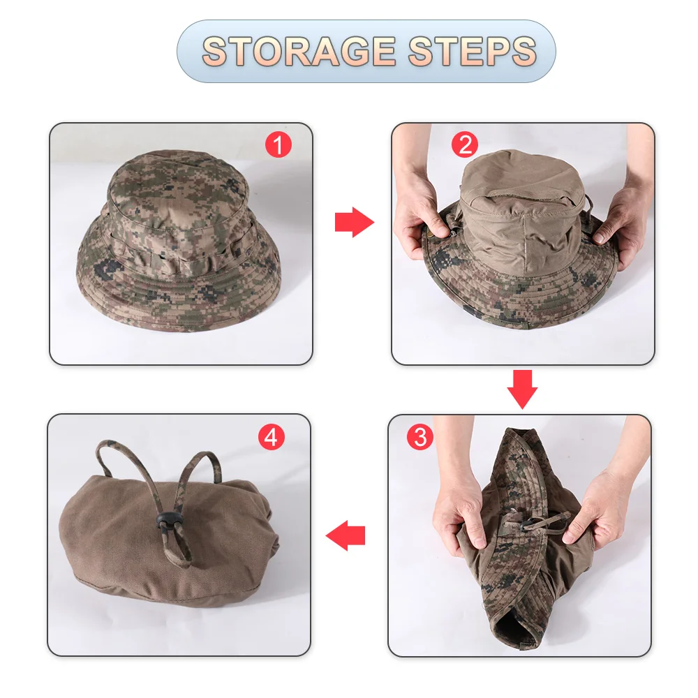 Men Outdoor Fishing Summer Mountaineering Sports Sun Protection Military Camo Bucket Hats Anti-UV Camping Folding Fisherman Caps