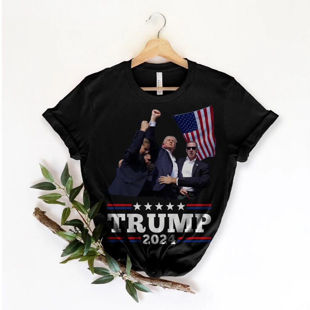 

Trump 2024 Tshirts Women Trump Rally Shooter Tshirt Donald Trump Mugshot T Shirt American Street Cotton T-shirt