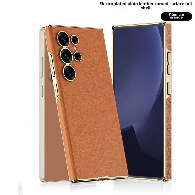 

Curved Surface Electroplated Skin Leather Cover For Samsung Galaxy S25 Ultra S24 Plastic Hard Shell Protective Holder Phone Ca