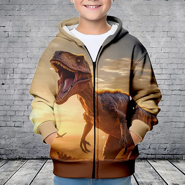 Hoodies Animal Dinosaurs 3D Printed Zipper Sweatshirts Boys Girls Sweatshirts Children Fashion Long Sleeve Oversized Hoodie Coat