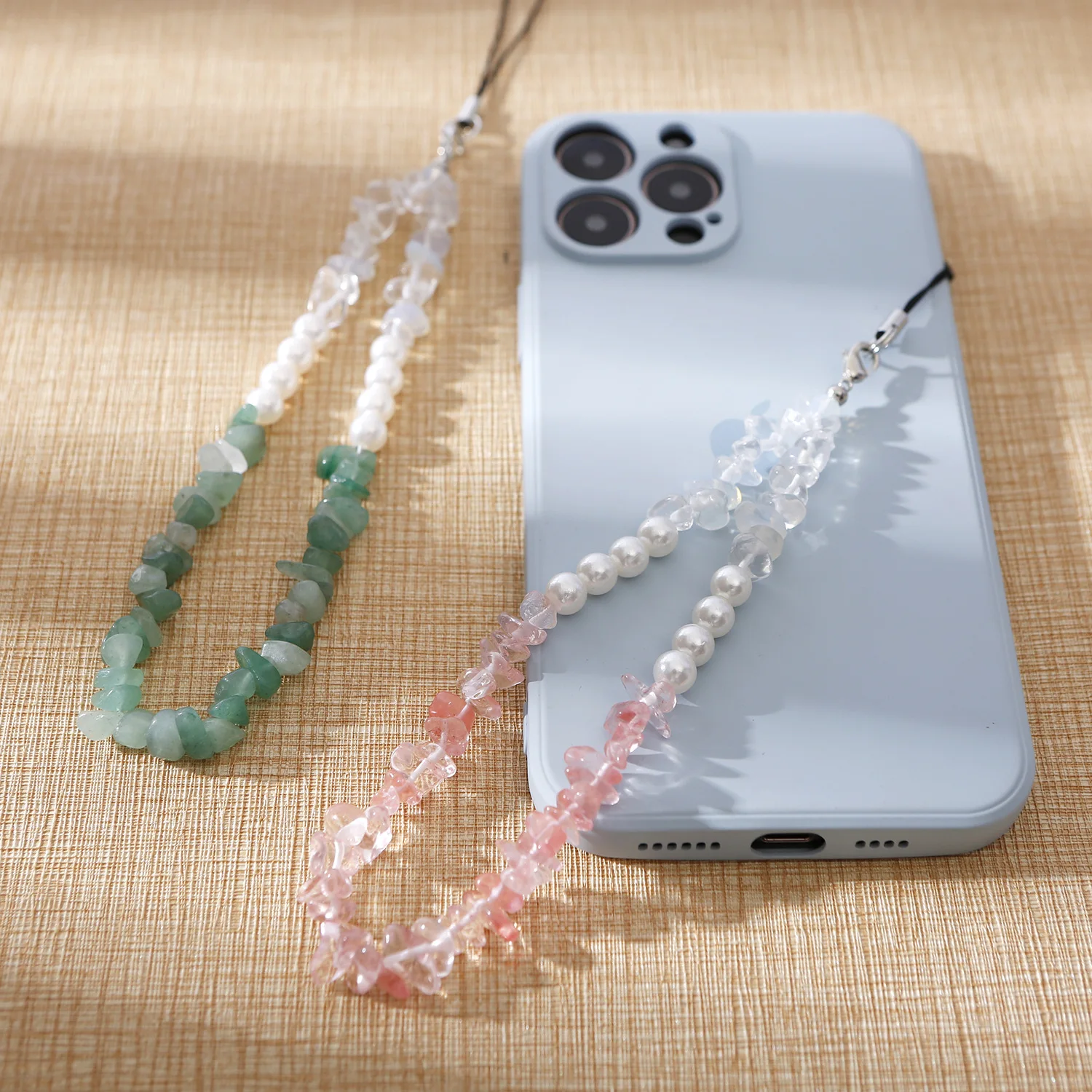 Natural Pearl Broken Stone Bead Phone Hanging Rope Hand Woven Crystal Broken Stone Bead Hanging Decoration Phone Chain Pendants