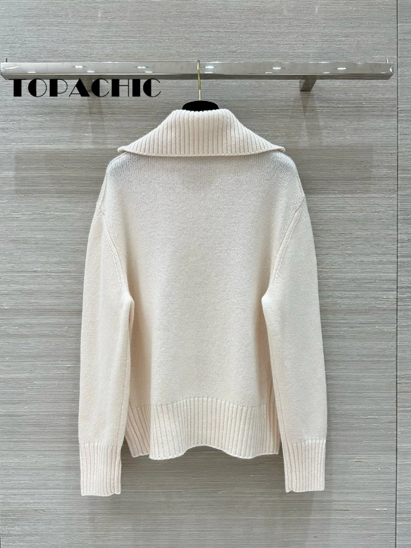 5.8 TOPCHIC-Women Solid Color Half Zipper Lapel Cashmere Knitwear Cuff Split Soft Comfortable All-matches Knitted Sweater