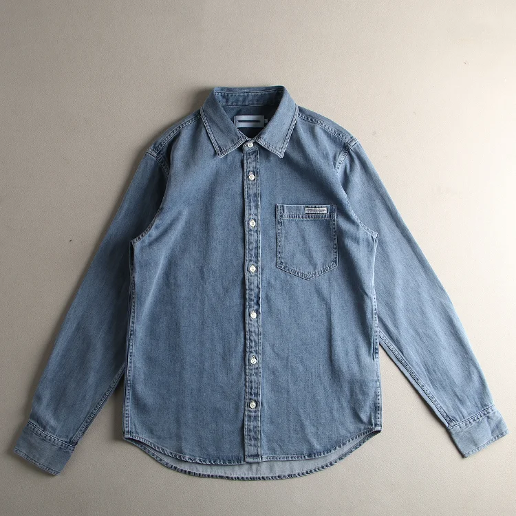 

Waed Denim Long Sve Collared Men's irt Comfortable Skin-Friendly Loose Fit Japanese Retro Sle Pure Color Autumn irt