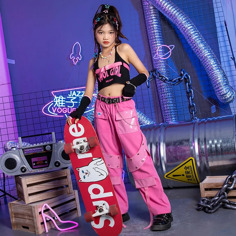 Kpop coole Dopamin Mädchen Jazz Tanz kleidung Kinder Performance Kostüm Anzug Hip Hop Street Dance Hosen Weste Bühne tragen dql9391