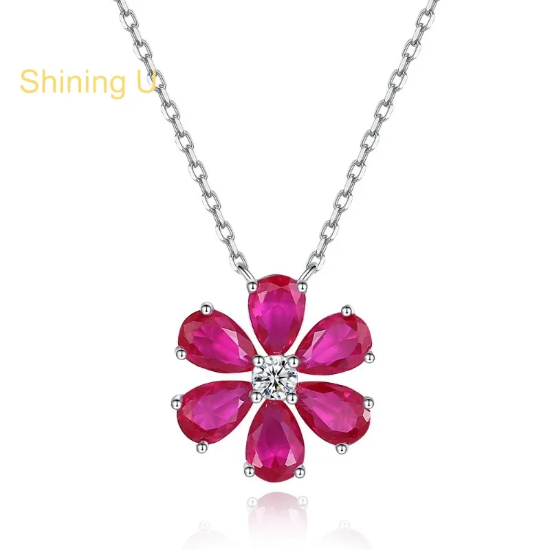 shining-u-s925-シルバー-バラ色の花柄ジュエリーセット-ネックレス-イヤリング-女性用-ファインジュエリー-夏