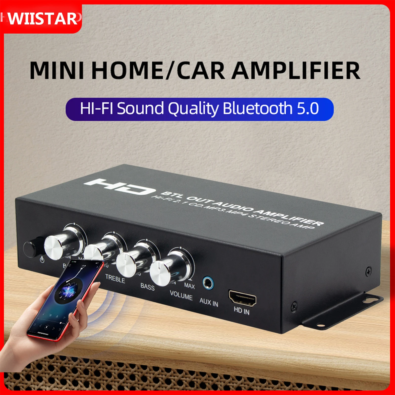 

ST-838 HiFi 2,1-канальный усилитель мощности Bluetooth-совместимый усилитель сабвуфера 5,0, 20 Втx2, усилитель звука, регулировка низких и высоких частот