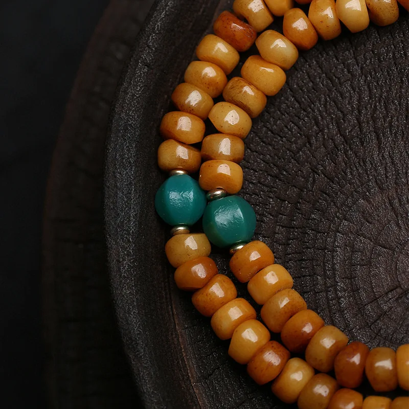 Recycled Bone Large Intestine Bead 108-Bead Prayer Beads Sweater Chain Nine-Eyed Heavenly Bead Wealth-Attracting Pixiu