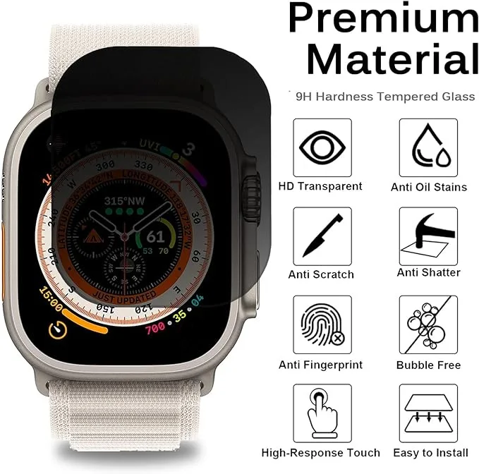 Apple Watch用強化ガラススクリーンプロテクター,超音波/ウルトラ2アンチスパイダー用9時間スクリーンプロテクター,49mmアクセサリー