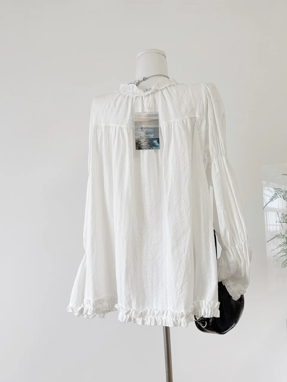 

Ele Lace Patchwork Bubble Sve irt Women's Sle White Top Gentle Age-Defng Courtly Feel Loose Fit Polyester Fiber