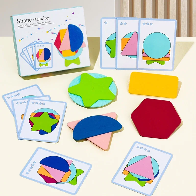 Color Recognition Games Wooden Geometric Shapes Stacked Fun Shape Stacking Puzzles Logical Thinking Training Educational Toys